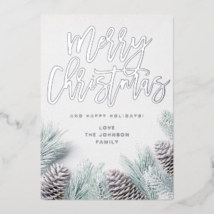Invitation En Aluminium Pin à neige et feuille Joyeux Noël