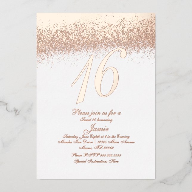 Invitation En Aluminium Pince à Parties scintillant en or simple Sweet six (Recto)
