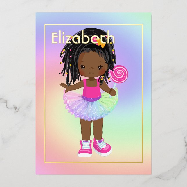 Invitation En Aluminium Pink and Gold African American Candy Tutu Annivers (Recto)