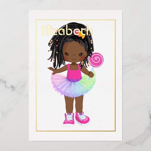Invitation En Aluminium Pink and Gold African American Candy Tutu Annivers (Recto)