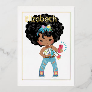 Invitation En Aluminium Pink and Gold African American Selfie Anniversaire