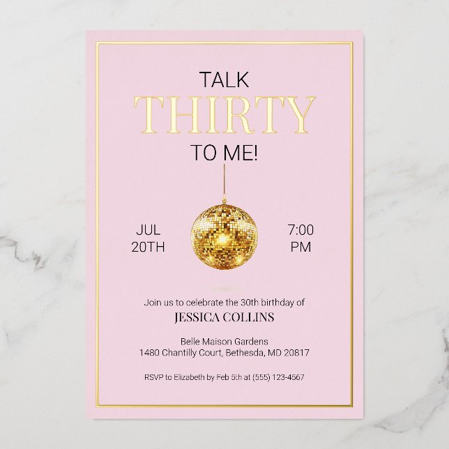 Invitation En Aluminium Pink and Gold Talk Trente à moi 30e anniversaire (Recto)