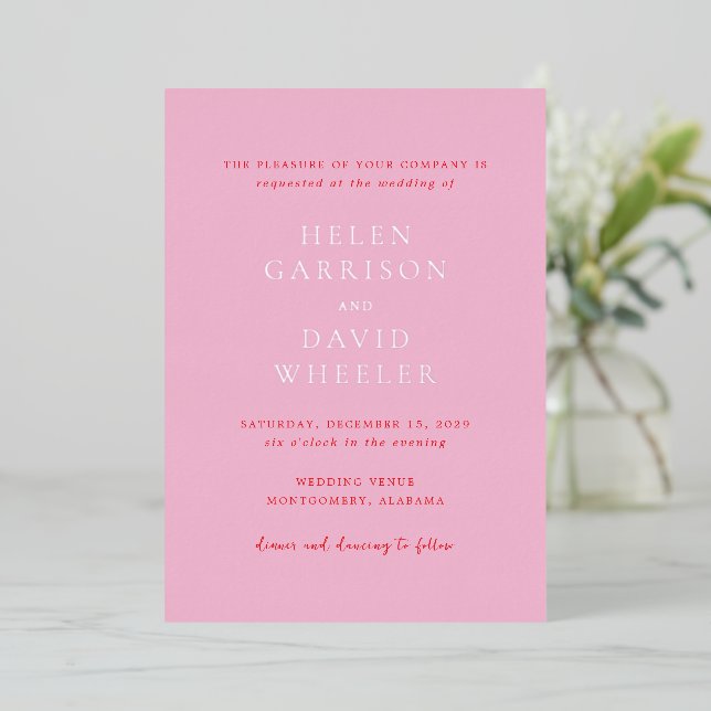 Invitation En Aluminium Pink and Red Elegant Classic Wedding (Debout devant)