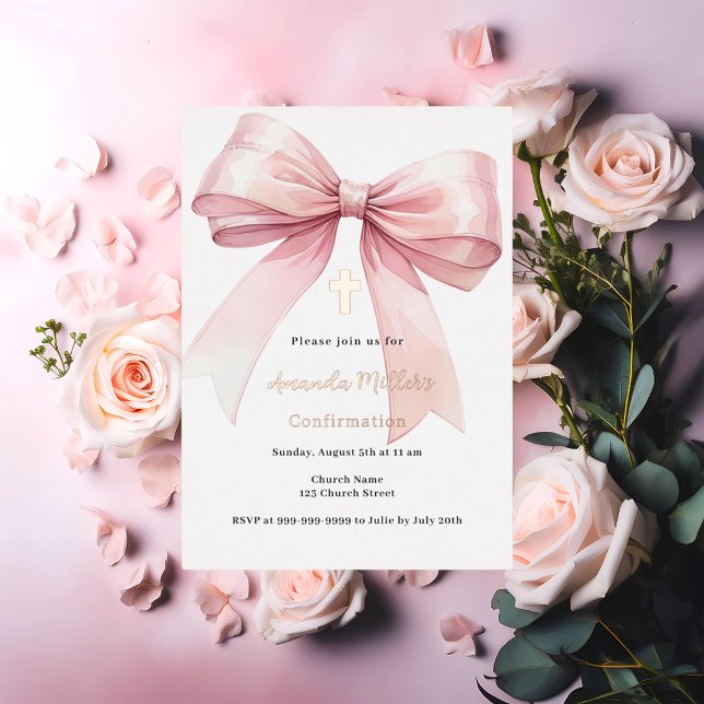 Invitation En Aluminium Pink bow girl or rose Confirmation (Créateur téléchargé)