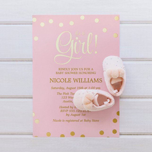 Invitation En Aluminium Pink et Faux Gold Confetti Girl Baby shower Invit (Créateur téléchargé)