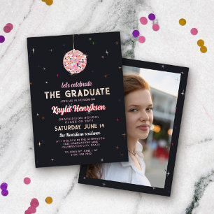 Invitation En Aluminium Pink Gold Retro Discoball Flares Graduation Party