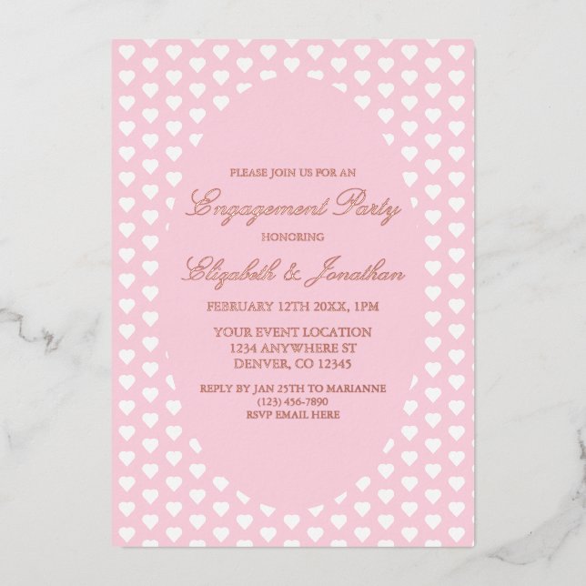 Invitation En Aluminium Pink Hearts Engagement Party (Recto)