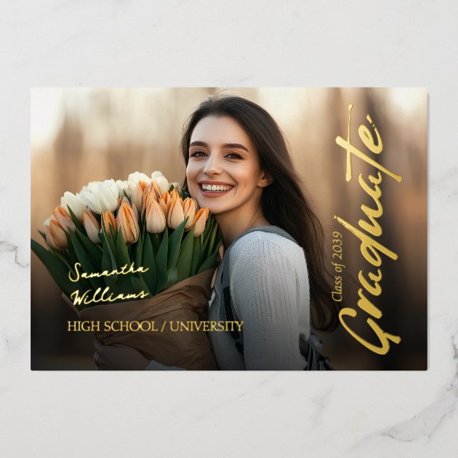 Invitation En Aluminium Pink Script Photo Grandmillennial Graduation (Recto)