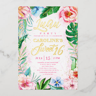 Invitation En Aluminium Pink Tropical Floral Luau Sweet sixteen hawaïen