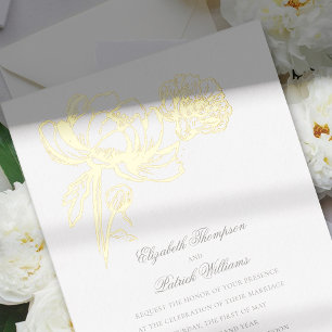 Invitation En Aluminium Pivoines Floral Or Formal Élégant Mariage