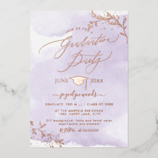 Invitation En Aluminium PixDezines Delicate Rose Gold Foliage Graduation F