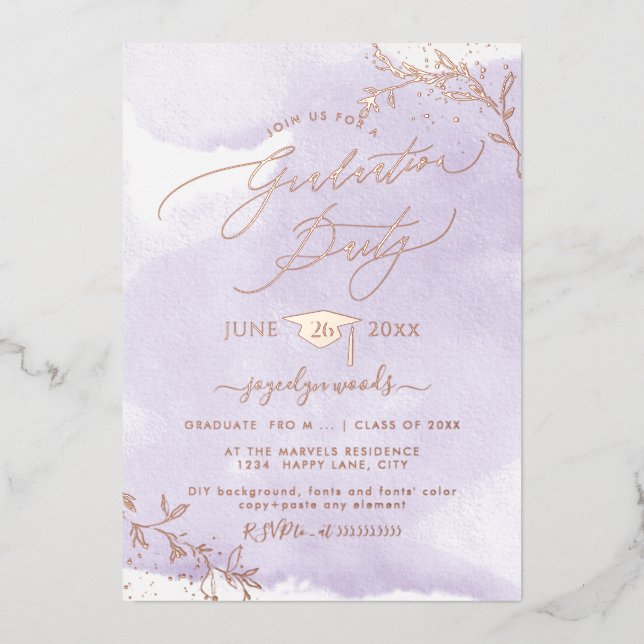Invitation En Aluminium PixDezines Delicate Rose Gold Foliage Graduation F (Recto)