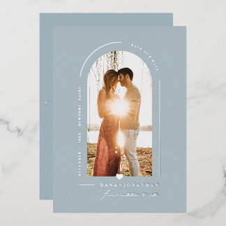 Invitation En Aluminium PixDezines DIY couleur Dusty Blue Arch Save Date