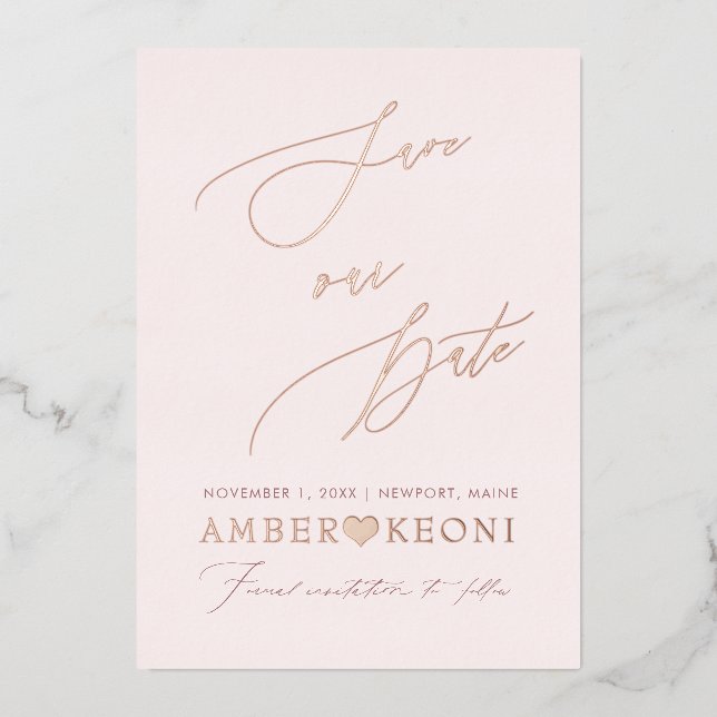 Invitation En Aluminium PixDezines Économisez notre Date Luxe Calligraphie (Recto)