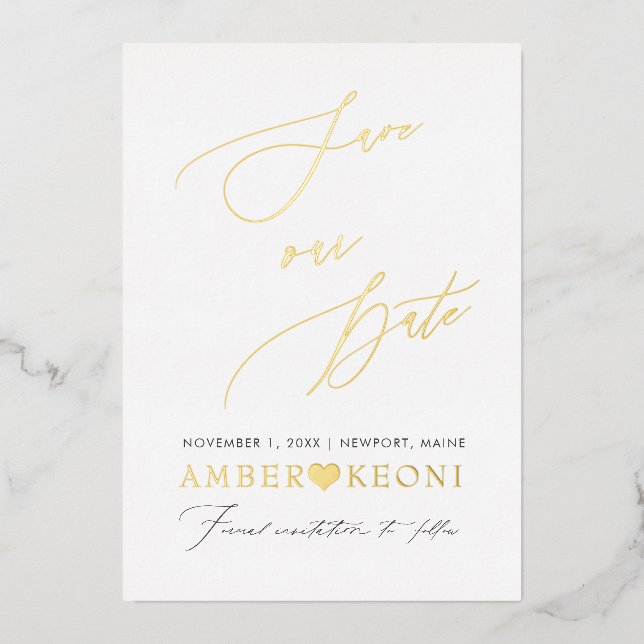 Invitation En Aluminium PixDezines Économisez notre Date Luxe Calligraphie (Recto)