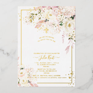 Invitation En Aluminium PixDezines H2 Hydrangeas Blush Rose Baptême