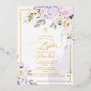 Invitation En Aluminium PixDezines H2 Hydrangeas Crème Roses Baptême Phuil