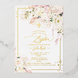 Invitation En Aluminium PixDezines H2 Hydrangeas Roses Fleurs Rouges Baptê