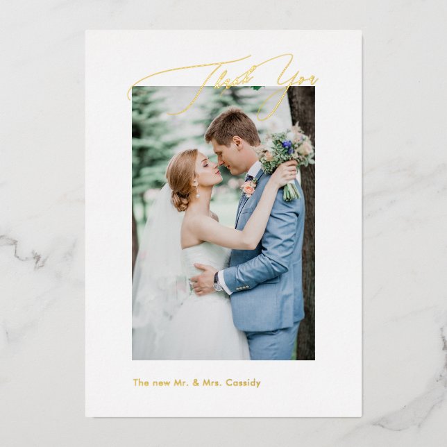Invitation En Aluminium PixDezines Merci Mariage de script Gold Luxe (Recto)