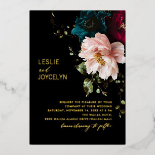 Invitation En Aluminium PixDezines Moody foncé arrangement floral