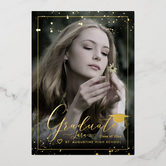 Invitation En Aluminium PixDezines Real Gold Foil Calligraphie Graduation (Recto)