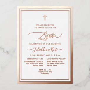 Invitation En Aluminium PixDezines Rose Gold Foil Baptême