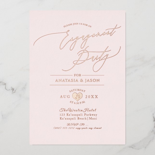 Invitation En Aluminium PixDezines Rose Gold Luxe Fiançailles de calligrap (Recto)