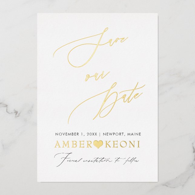 Invitation En Aluminium PixDezines Sauvegarder la date Calligraphie Luxe (Recto)