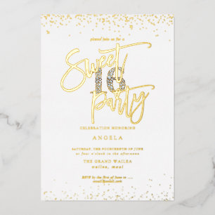 Invitation En Aluminium PixDezines Sweet 16 Diamant Argent Or