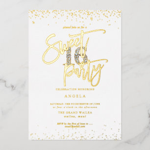 Invitation En Aluminium PixDezines Sweet 16 Diamond Silver Gold