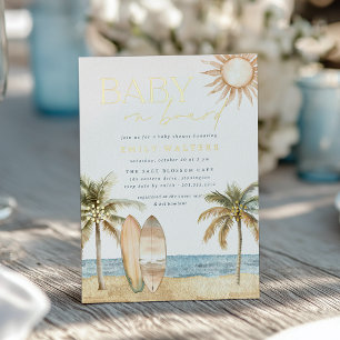 Invitation En Aluminium Plage côtière "Baby on board" Baby shower de surfe