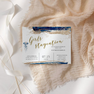 Invitation En Aluminium Plage Côtière Bleu Et Gold Mariée