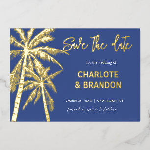 Invitation En Aluminium Plage de Palmiers Or Bleu Mariage Économisez La Da