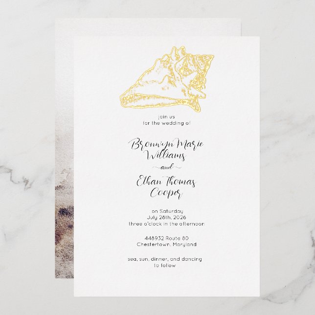 Invitation En Aluminium Plage de sable de Coch Seashell (Recto/Verso)