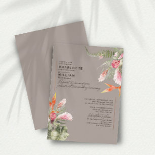 Invitation En Aluminium Plage tropicale Floral Taupe Mariage Gold Foil