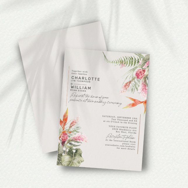 Invitation En Aluminium Plage tropicale Plage Floral Ivory Mariage Rose Or (Créateur téléchargé)
