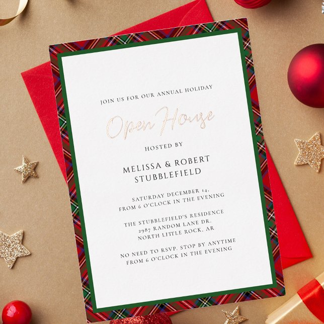 Invitation En Aluminium Plaid Christmas Party Stewart Tartan Rose Gold (Rustic Plaid Christmas Open House Rose Gold Foil Invitation)