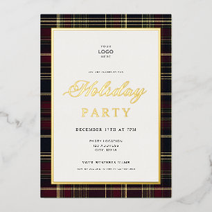 Invitation En Aluminium Plaid Classique Logo Entreprise Fête de Noël Or
