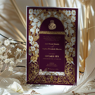 Invitation En Aluminium Plum Bourgogne Mariage islamique Antique Or musulm