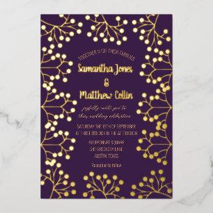 Invitation En Aluminium Plum Purple Bébé's Breath Floral Gold Foil Mariage