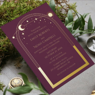 Invitation En Aluminium Plume Mystique Or Soleil Lune Astronomie Espace
