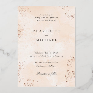 Invitation En Aluminium Pocher aquarelle rose feuille d'or mariage