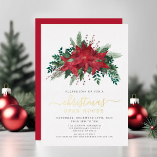Invitation En Aluminium Poinsettia de Noël Fête Maison Ouverte Or