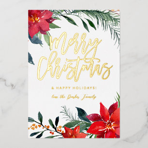 Invitation En Aluminium Poinsettia Fleur Photo Pailleté Joyeux Noël