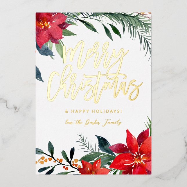 Invitation En Aluminium Poinsettia Fleurs Photo Pailleté Joyeux Noël  (Recto)