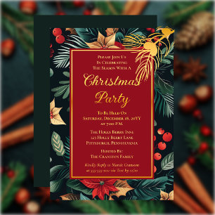 Invitation En Aluminium Poinsettia Floral Fête de Noël