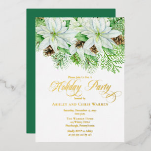 Invitation En Aluminium Poinsettias blanches   Pinecones Pine Fête
