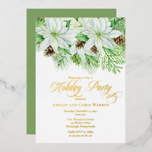 Invitation En Aluminium Poinsettias blanches   Pinecones Pine Fête F