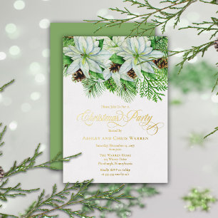 Invitation En Aluminium Poinsettias Blancs Fête de Noël aux Cônes de Pin