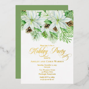Invitation En Aluminium Poinsettias blancs Fête de vacances aux pommes d